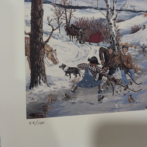 Verna E. Hutlet Winter Pond Hockey Print Numbered 58/100 Signed - Picture 2 of 9